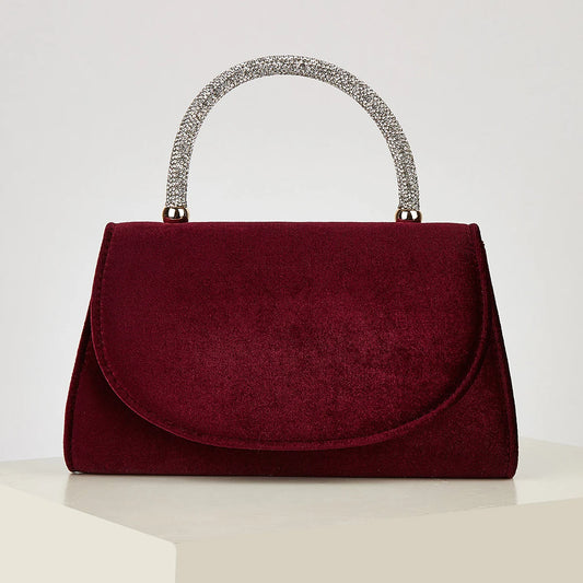 Elegant Corduroy Handbag with Crystal Handle