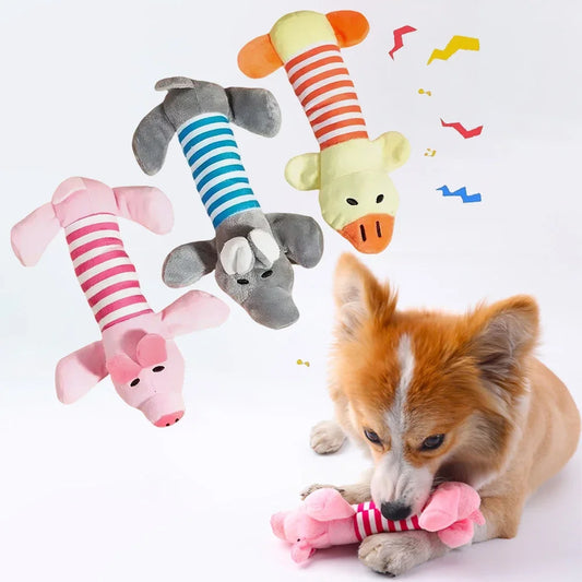 Plush Squeaky Dog Toy – Duck, Pig & Elephant