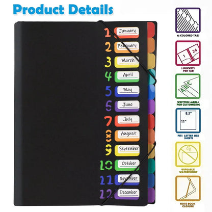 A4 Expanding File Folder with 12 Colour Tabs