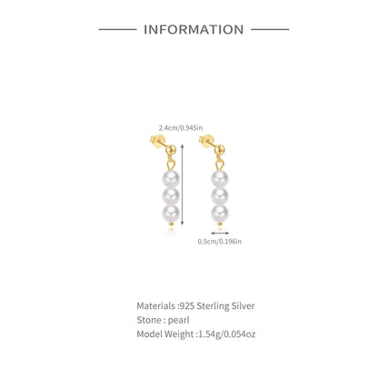 Aide 925 Sterling Silver Pearl Beading Drop Earrings