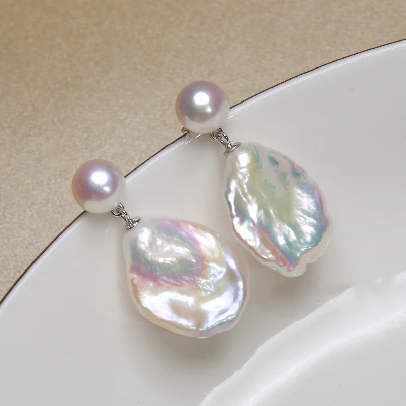 Natural Freshwater Baroque Pearl Silver Earrings