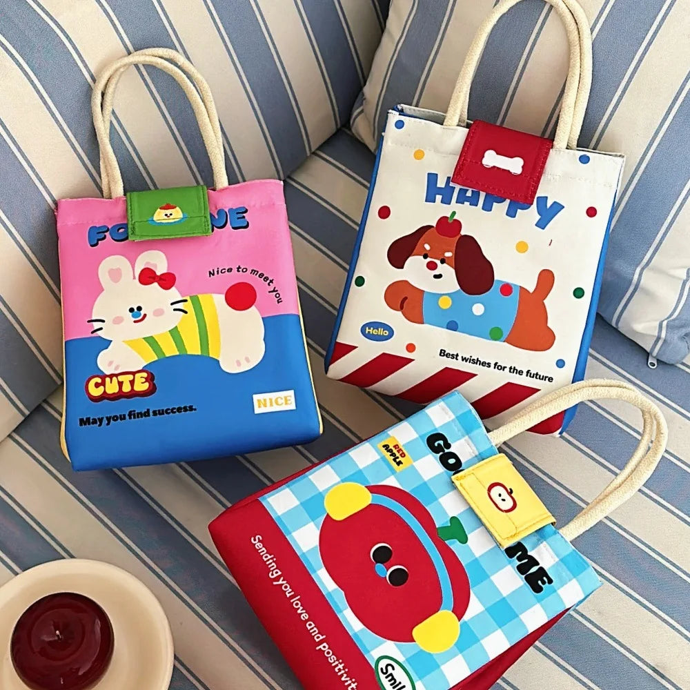 Cute Insulated Canvas Bento Lunch Tote Bag