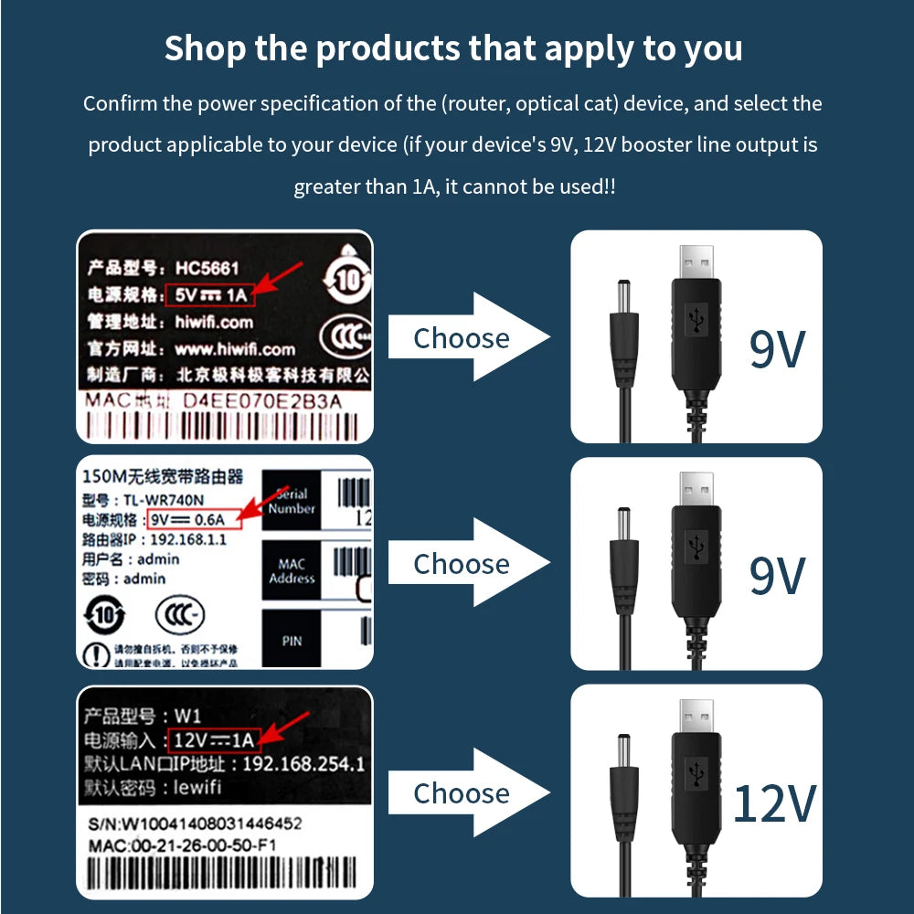 USB 5V to 9V/12V DC Power Boost Cable