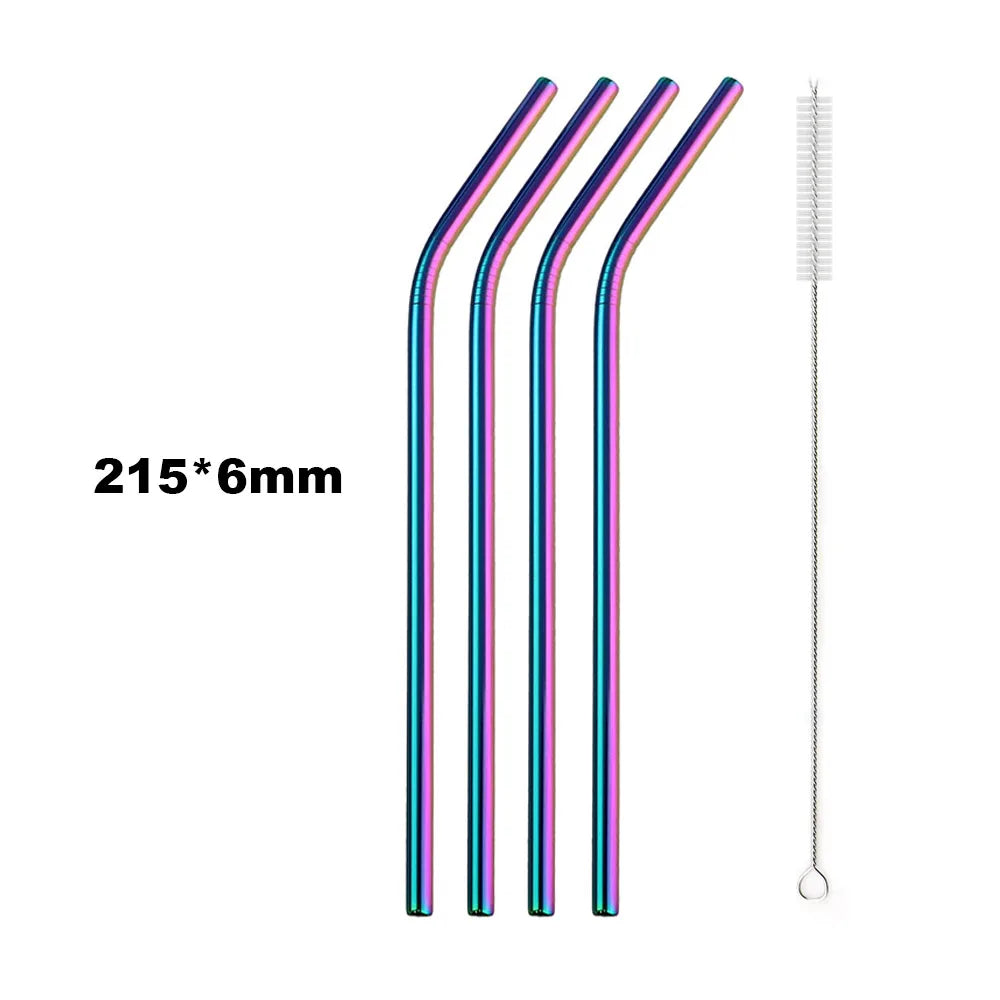 Reusable 304 Stainless Steel Drinking Straws Set with Cleaning Brush