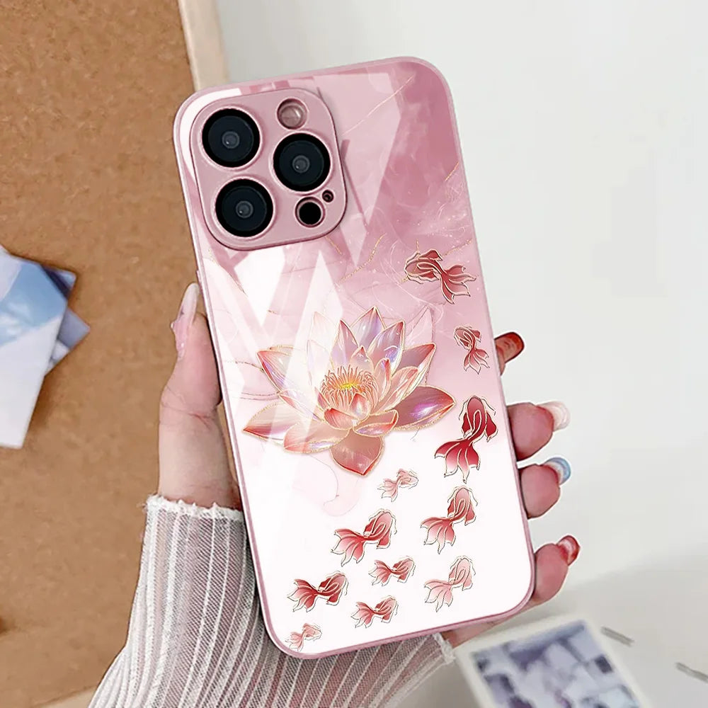iPhone Case Floral Tempered Glass Red