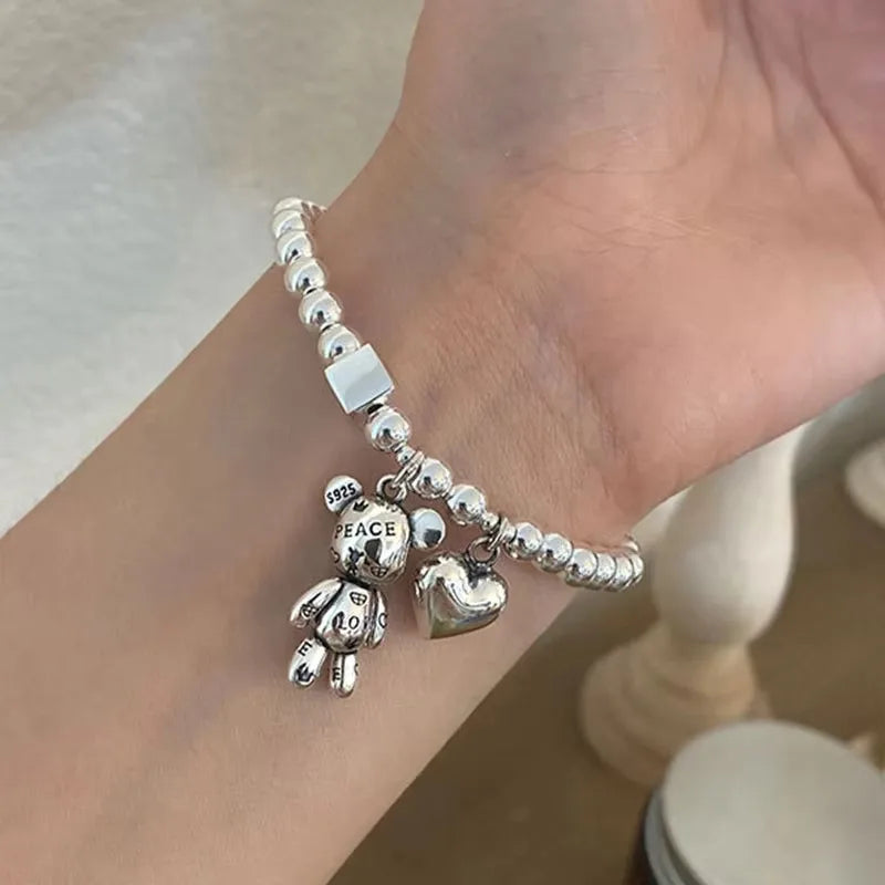 925 Sterling Silver Bear Pendant Bracelet