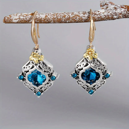 Elegant Blue Rhombus Gemstone Earrings
