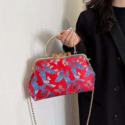 Vintage Embroidered Chain Clutch Handbag