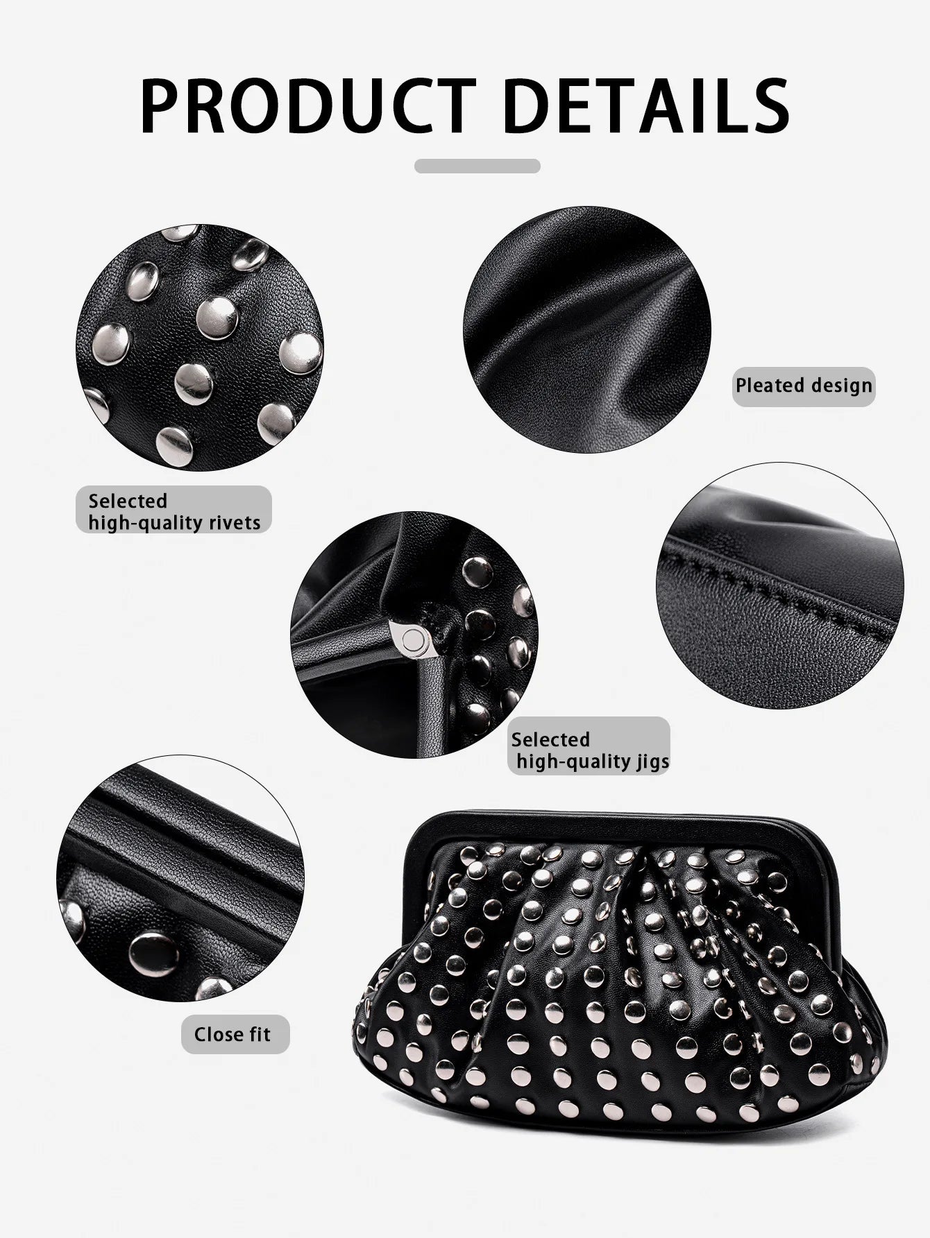 Studded Shell Evening Clutch Bag