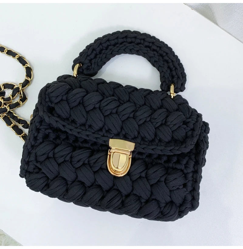 Woven Cotton Chain Crossbody Handbag