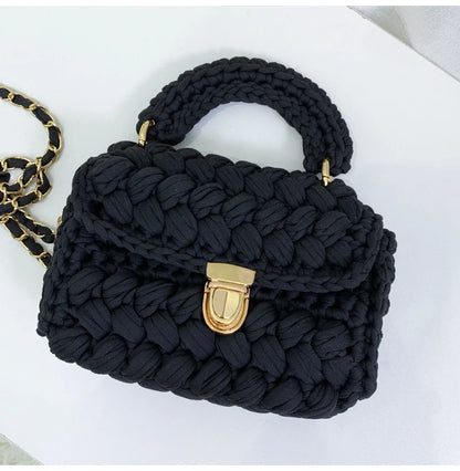 Woven Cotton Chain Crossbody Handbag