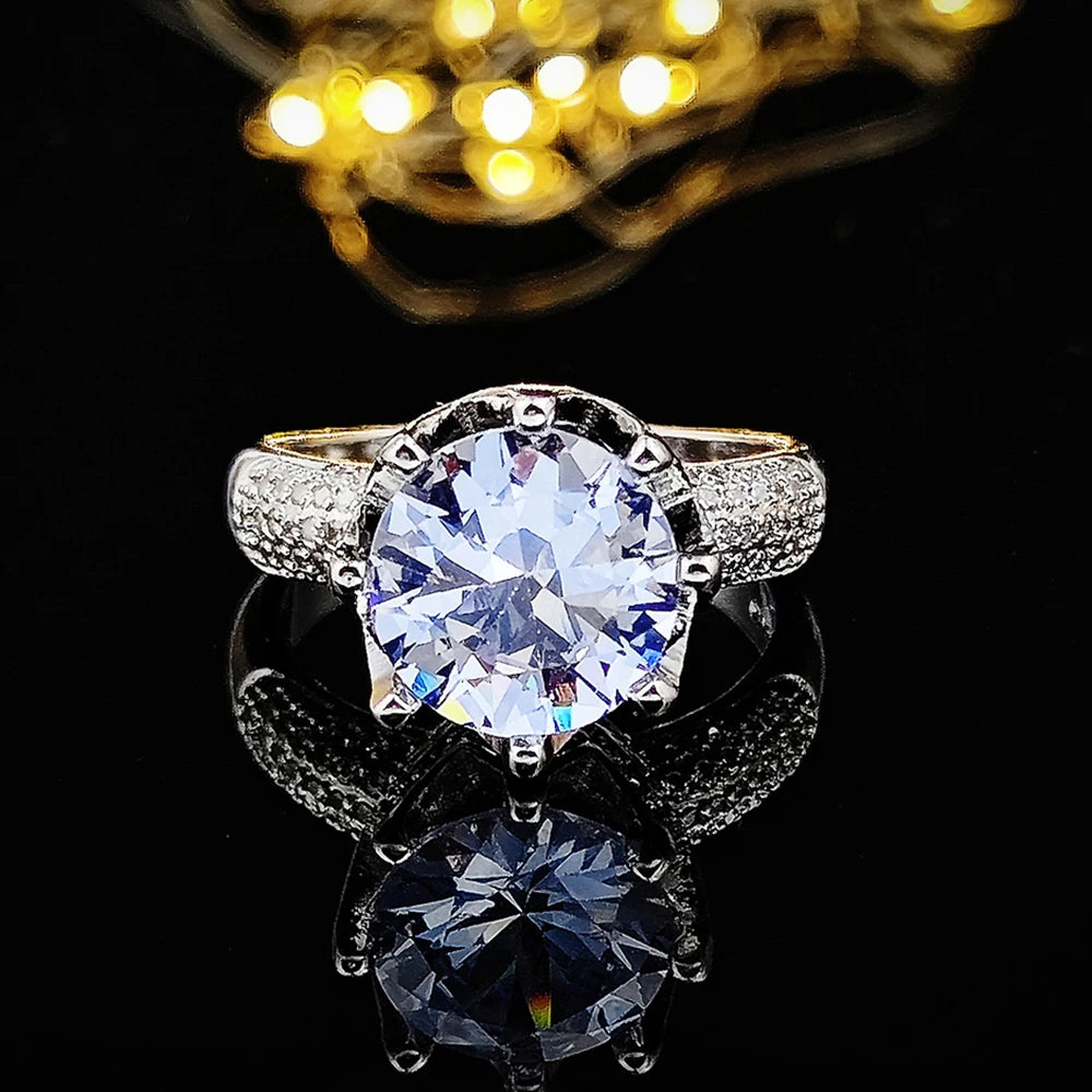 Silver-Plated Flower Cubic Zirconia Ring
