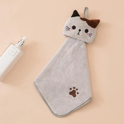 Cute Cat Coral Fleece Kitchen Hand Towel