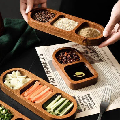 Solid Wood Divided Sauce Dish