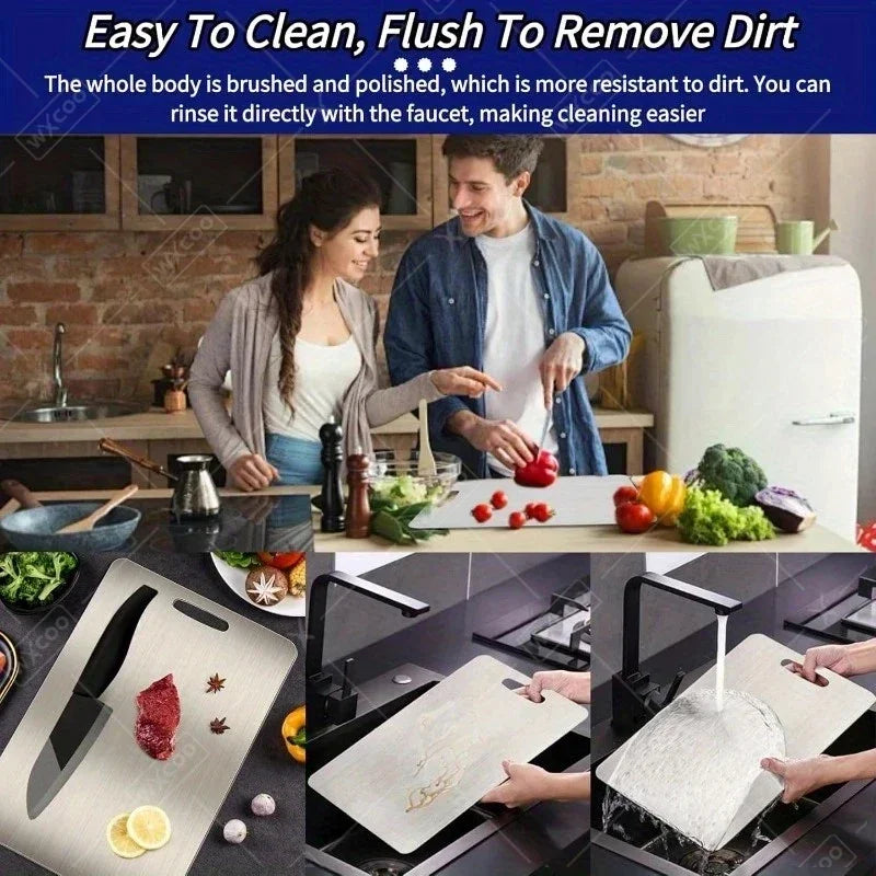 Double-Sided Stainless Steel Chopping Board for Kitchen & Dough Preparation