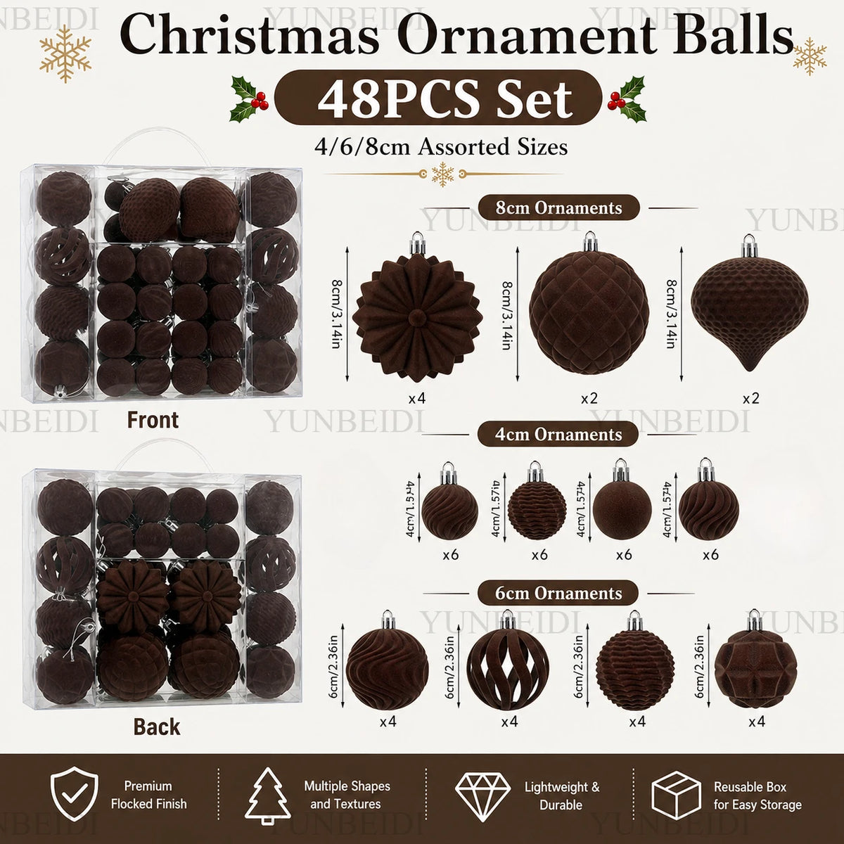 48-Piece Velvet Christmas Bauble Set