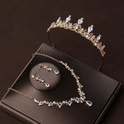 Bridal Crown Necklace Earrings Jewelry Set