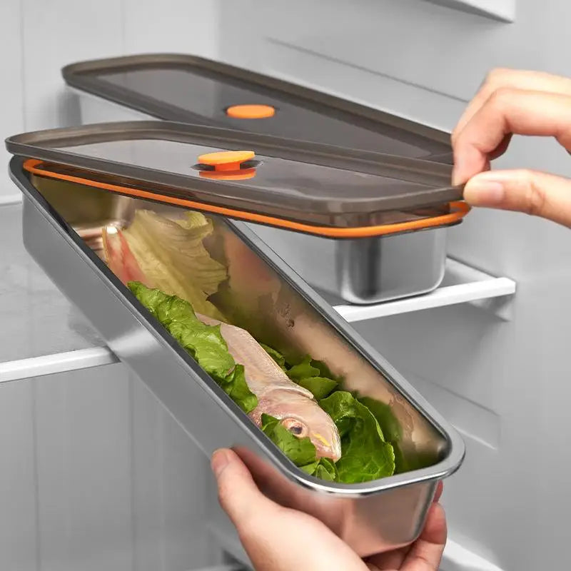 Stainless Steel Refrigerator Storage Tray with Lid