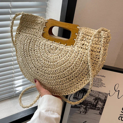 Handwoven Bohemian Straw Shopper Tote Bag