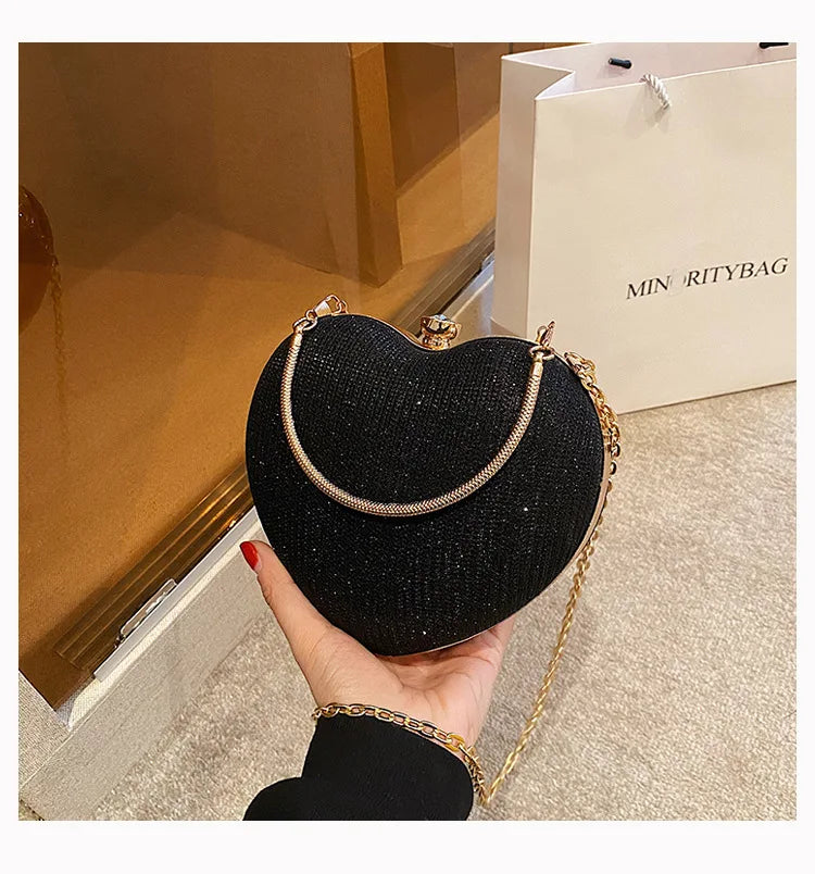Heart-Shaped Evening Clutch Bag with Chain Strap