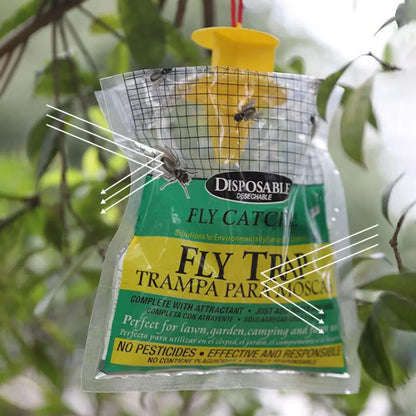 Disposable Hanging Fly Trap Bag with Water-Soluble Bait for Outdoor Use