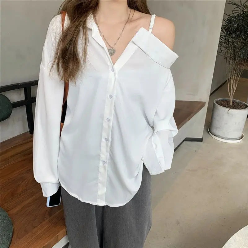 Korean Style Off Shoulder Long Sleeve Shirt