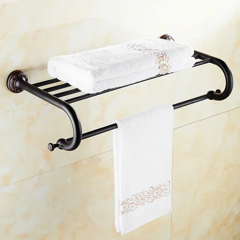Black Bronze Carved Bathroom Hardware Accessories Set
