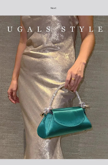 Satin Crystal Handle Evening Bag