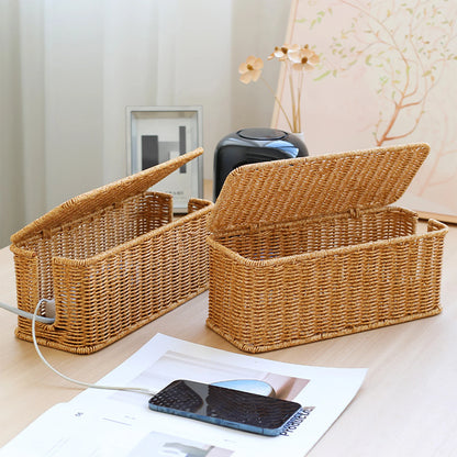 Hand-Woven Cable Storage Box Organizer