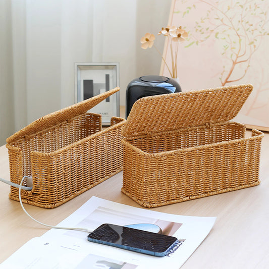 Hand-Woven Cable Storage Box Organizer
