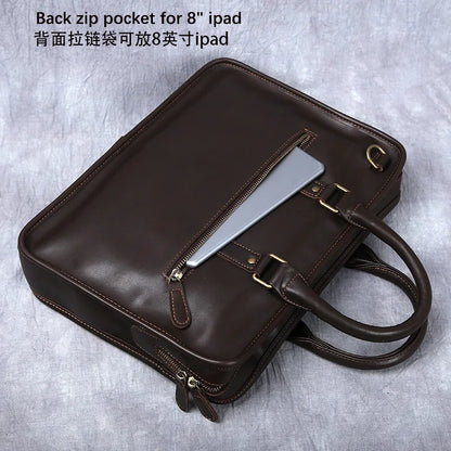 NZPJ Retro Men's Briefcase Leather Laptop Bag