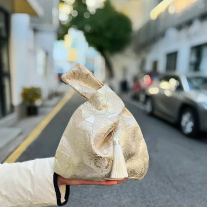 Flower Pendant Drawstring Fabric Lunch Bag