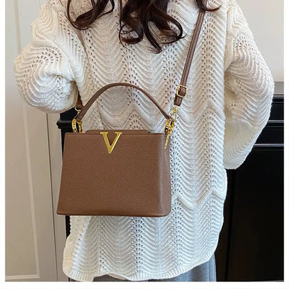 Buckled Leather Shoulder Handbag