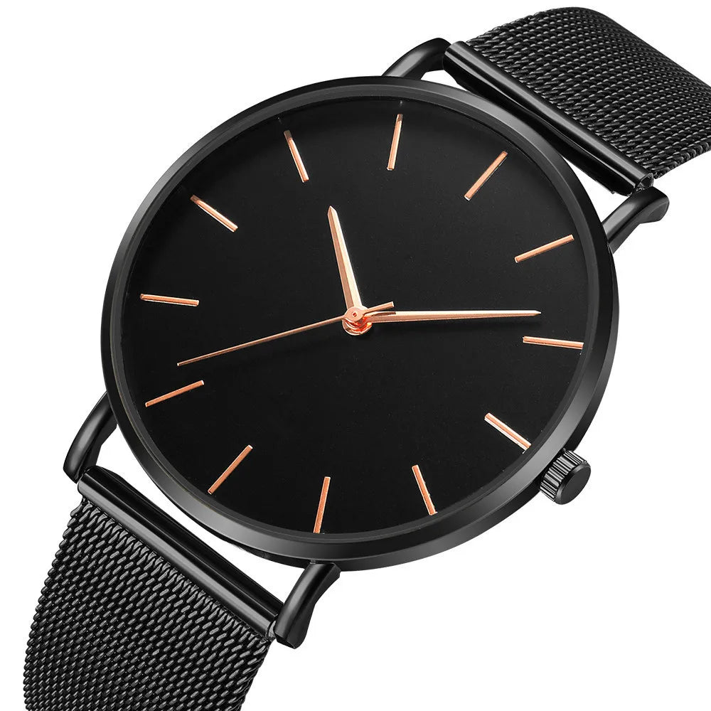 TVK Men's Ultra Thin Black Stainless Steel Quartz Watch