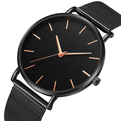 TVK Men's Ultra Thin Black Stainless Steel Quartz Watch