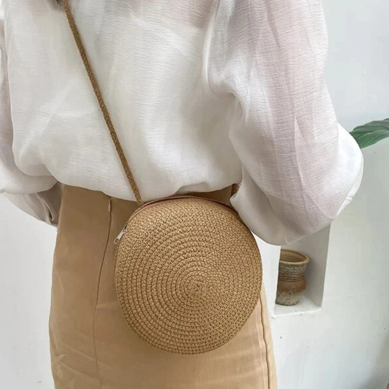 Round Straw Crossbody Bag