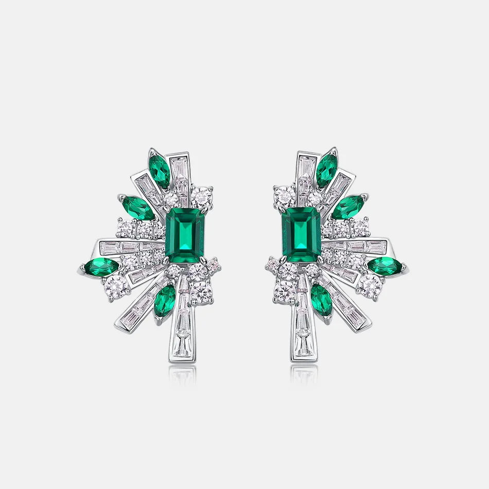925 Silver Lab Emerald Wing Earrings