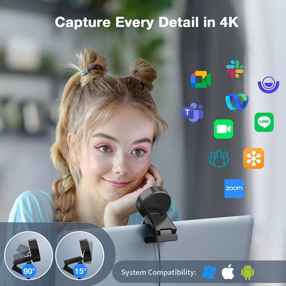 4K UHD Webcam with Microphone for PC