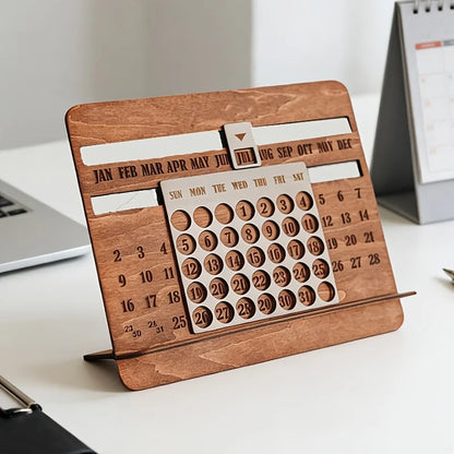 Wooden Perpetual Calendar Desk Organizer