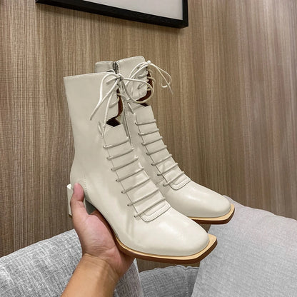 Leather High Heel Shoes Ankle Boots