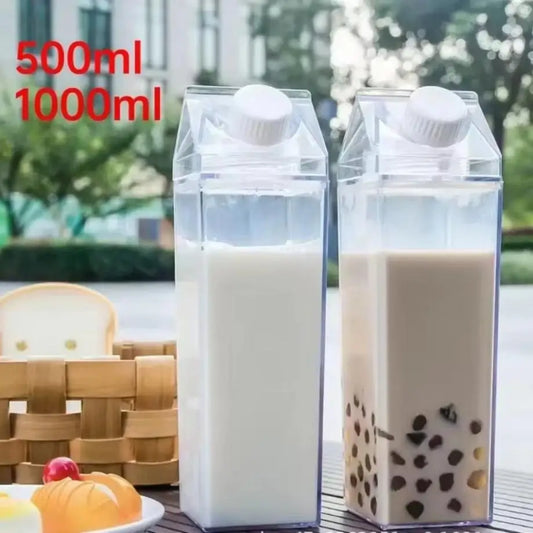 500/1000ml Transparent Milk Box Style Water Cup with Lid