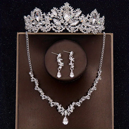 Bridal Crown Necklace Earrings Jewelry Set