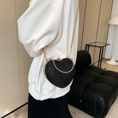 Heart-Shaped Evening Clutch Bag with Chain Strap
