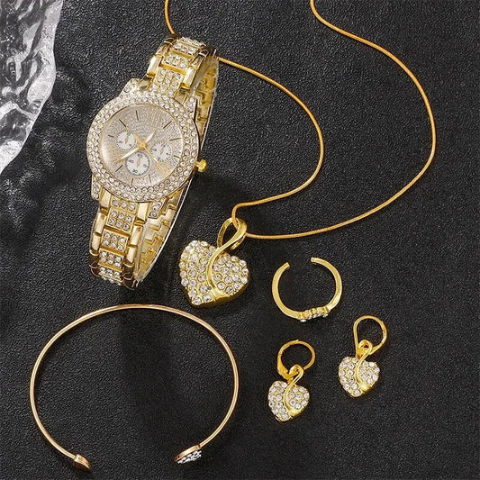 Women’s Rhinestone Quartz Watch Jewelry Set