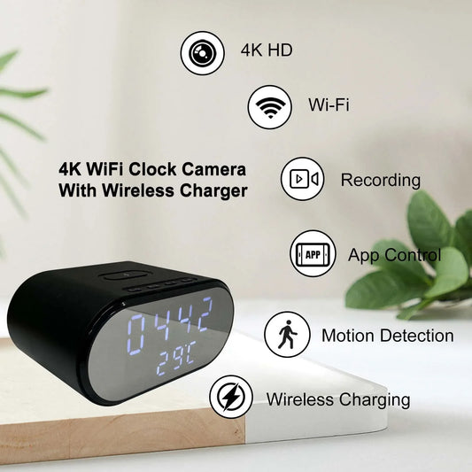 Smart 4K HD WiFi Clock Camera with Motion Detection