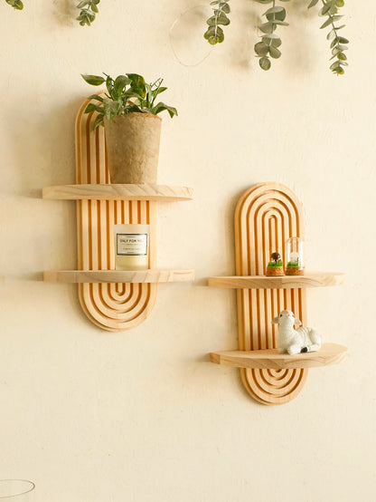 Geometric Natural Wood Wall Mounted Display Shelf