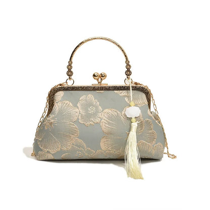 Chinese-Style Embroidered Frame Handbag with Top Handle