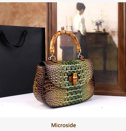 Crocodile Pattern Top Handle Handbag