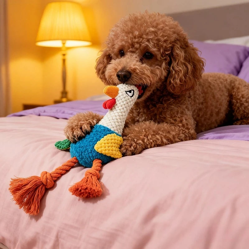 Plush Rooster Dog Toy – Cotton Rope Teeth Cleaning Chew Toy