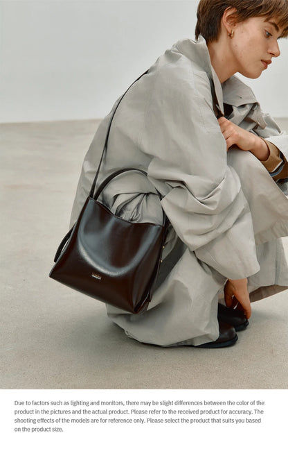 LA FESTIN Split Leather Bucket Tote Bag